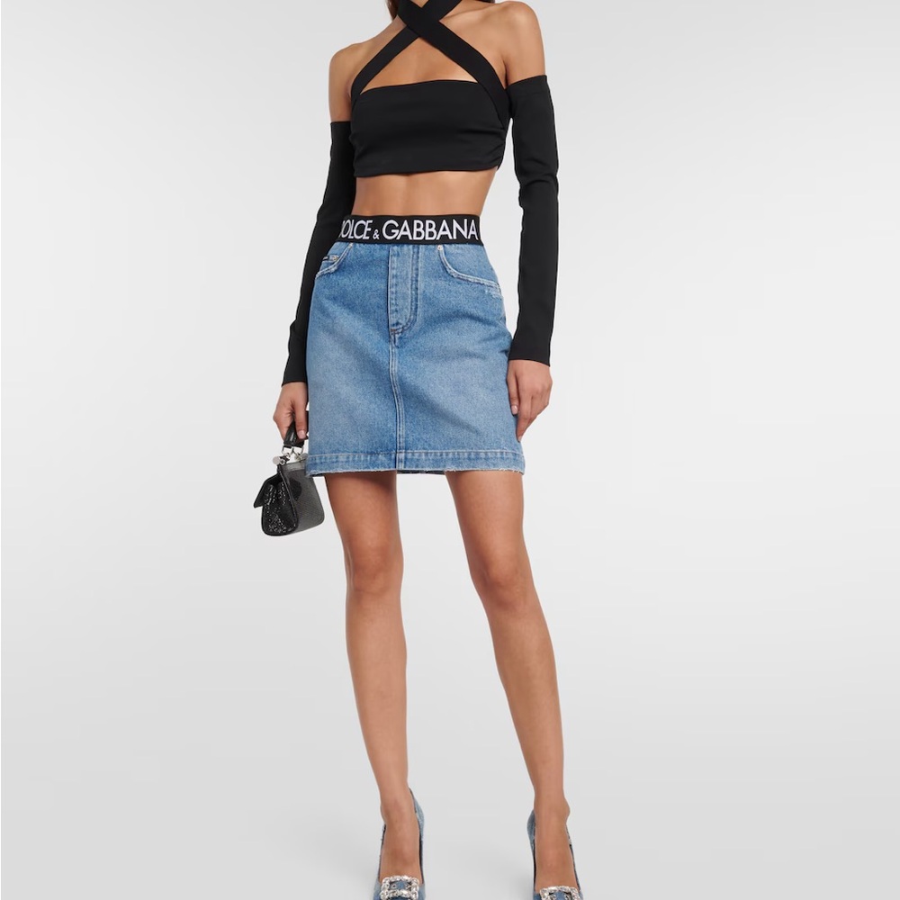 Dolce & Gabbana Logo Waistband Denim Miniskirt